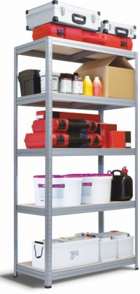 Metal shelving rack type SLC with chipboard shelves